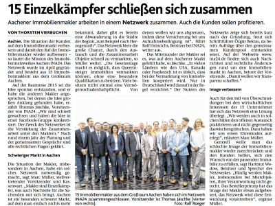 Pressemeldung zum neuen Immobiliennetzwerk INA24.de in der Aachener Zeitung