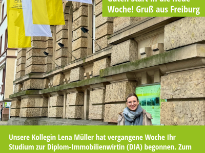 Lena Müller vor der Deutschen Immobilienakademie in Freiburg